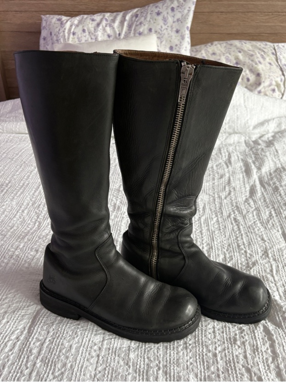 John Fluevog F-Shoe Cece Black Leather Knee-High Zip Boots